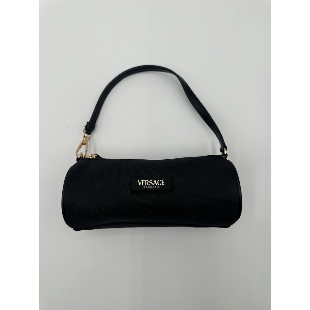 Versace Black Makeup Bag Cosmetic Pouch, Zip Closure Zippered w/ Strap